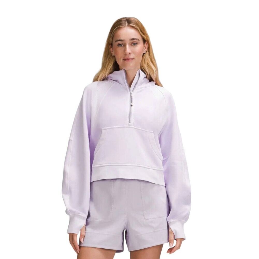 Lululemon Scuba Jacket Women XS/S Pink Crop Hooded Full Zip Fleece Lined Relaxed